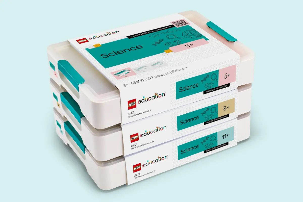Família de kits LEGO Education Science para estudantes a partir de 5, 8 e 11 anos